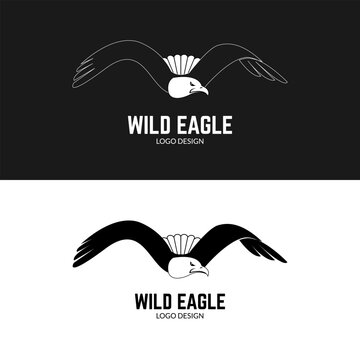 Eagle fly with sharp eye in simple silhouette logo design illustration