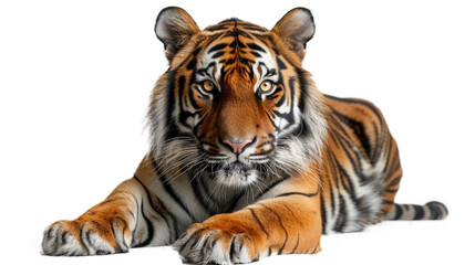 The tiger is lying down isolated on transparent background, element remove background, element for design - obrazy, fototapety, plakaty