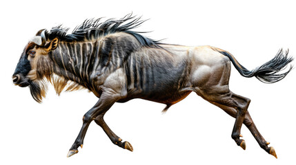wildebeest running isolated on transparent background, element remove background, element for design