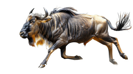 wildebeest running isolated on transparent background, element remove background, element for design - obrazy, fototapety, plakaty