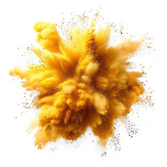 Yellow powder explosion burst isolated on transparent background, element remove background, element for design