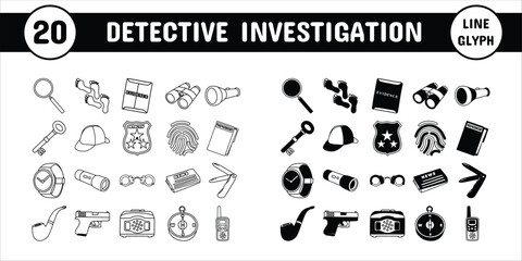 Detective Investigation Line Glyph Vector Illustration Icon Sticker Set Design Materials