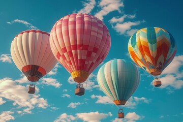 Fototapeta premium A vibrant and exhilarating scene of hot air balloons taking flight, adding a burst of color and excitement to the sky.
