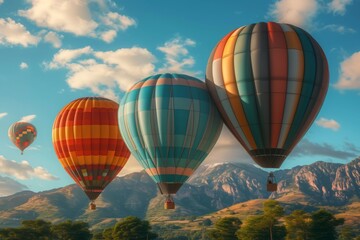 Obraz premium A colorful display of hot air balloons fills the sky, creating a vibrant and breathtaking spectacle.