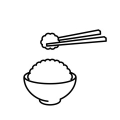 Japanese cooked rice illustration. Picking up rice with chopsticks.