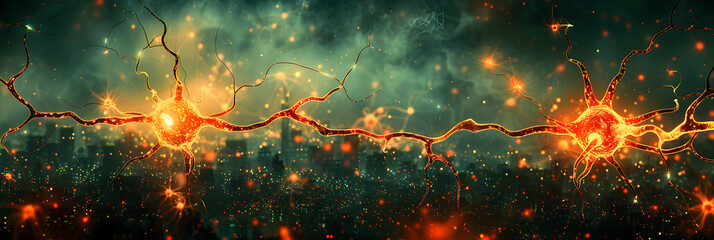 Neurons under strong magnification neural network 4k,
A colorful neuton cells presentation 

 - obrazy, fototapety, plakaty