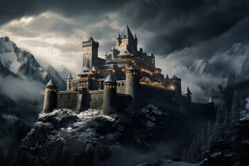 Fototapeta premium Stone-built Medieval castle europe. Tower landmark. Generate Ai