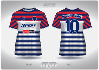 EPS jersey sports shirt vector.red blue and white stripes pattern design, illustration, textile background for round neck sports t-shirt, football jersey shirt.eps