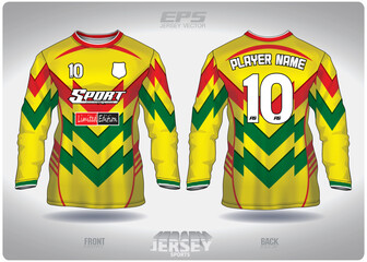 EPS jersey sports shirt vector.red green yellow traffic pattern design, illustration, textile background for round neck sports shirt long sleeves.eps