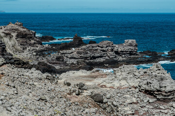 Waves Crashing Against Basalt Rocks. Kahekili Hwy, Wailuku, Maui Hawaii. Olivine Pools trail. reef