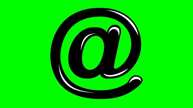 video animation symbol at sign or arroba drawing, on a green key chroma background