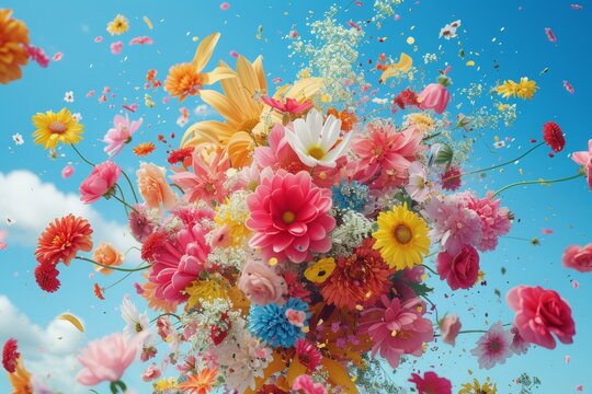 Colorful flowers create a vivid floral explosion design full of bright, expressive patterns


