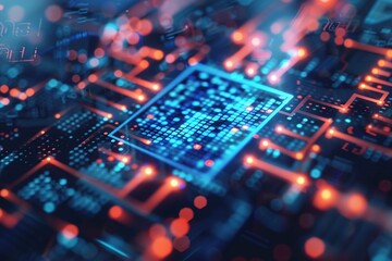 Obraz premium qr code digital concept technology data collection in digital format Business data transformation on a circuit board background. Beautiful futuristic.