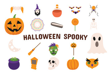 Halloween Spooky Flat Vector Illustration Icon Sticker Set Design Materials