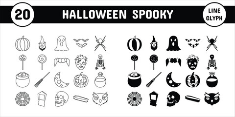 Halloween Spooky Line Glyph Vector Illustration Icon Sticker Set Design Materials