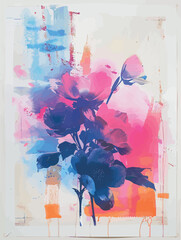 Expressive Blue and Pink Floral Watercolor Painting