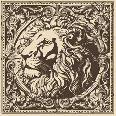 Fototapeta na wymiar vintage lion with engraving style