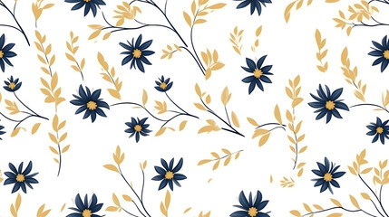 Blue gold luxury plant leaves flower modern abstract seamless background. Tile leaves for the wall.