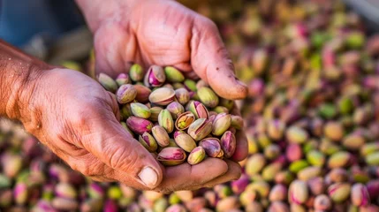 Fotobehang Harvesting pistachios by hand generative ai © Francheska