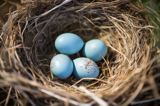 Speckled Nest bird eggs natural. Animal farm. Generate Ai
