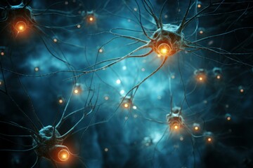 Individual Single neuron synapses. Axon brain cell impulse signal. Generate Ai