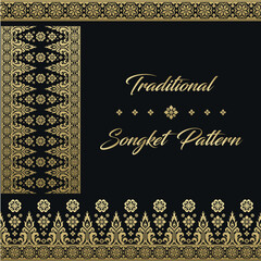 Fototapeta na wymiar Black And Gold Traditional Songket Element PAttern 