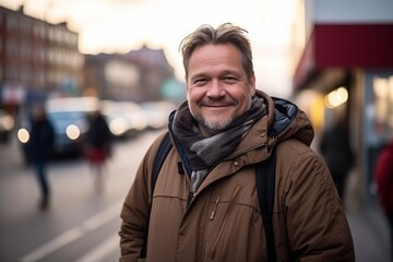 Portrait of a smiling middle-aged man on a city street