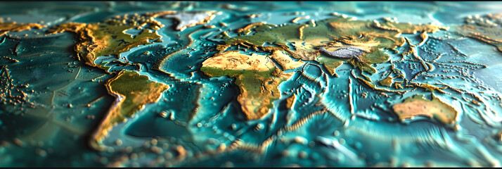 A Close-Up View of a World Map on a Blue Background,
World Map on Blue Background with Countries and Oceans Clearly Marked
 - obrazy, fototapety, plakaty