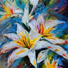 a painting of a white and yellow flower