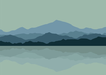Fototapeta na wymiar Lake landscape panorama vector. Vector illustration in flat style.