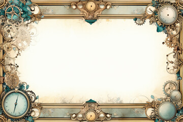 Steampunk Themed Page Border with Vintage Motifs
