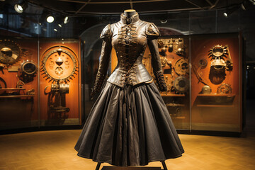 Vintage Steampunk Dress Display in Museum - obrazy, fototapety, plakaty