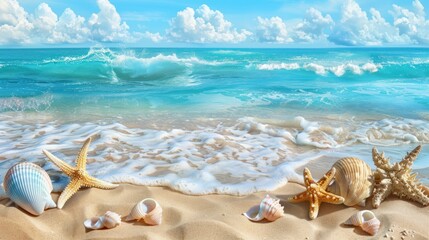 Fototapeta na wymiar beautiful beach with starfish