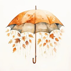 a painting of an umbrella with leaves on it