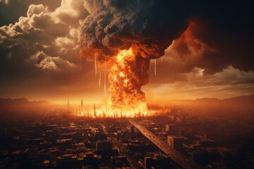 Apocalyptic Nuclear explosion dramatic smoke. Men dictator. Generate Ai