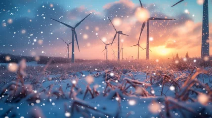 Rolgordijnen Wind turbines during snowfall in winter © jr-art