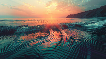 gentle waves on the beach at sunset
