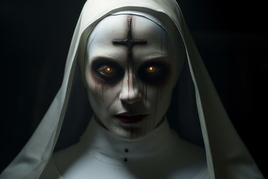 Mysterious Nun creepy evil portrait. Ghost sister. Generate Ai
