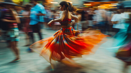 Dancers in the crowded street.