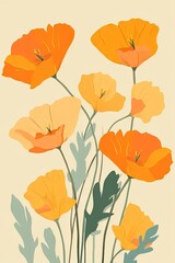 a painting of orange and yellow flowers in a vase