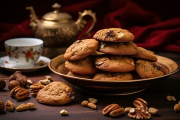 Obraz na płótnie Canvas Nutritious Nut cookies. Sugar snack tasty. Generate Ai