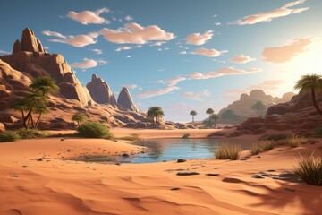 Verdant Oasis desert palm tree. Nature africa. Generate Ai