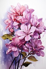 a painting of pink flowers on a white background