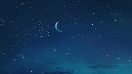 Anime Scene: Indigo Night Sky with Moon AI Generated.
