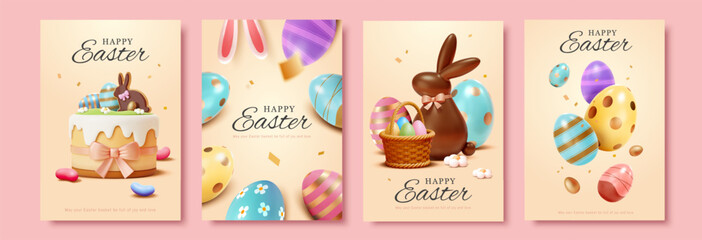 3D Sweet Easter template set with dessert isolated on light pink background.