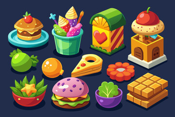Food - Consumable items that restore health or provide temporary buffs. RPG Game Assets. Multiple Vector Icon Illustration. Icon Concept Isolated Vector.