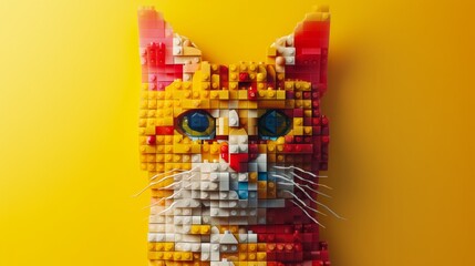 cat made of legos, flat background generative ai