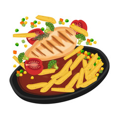 Levitation chicken steak vector illustration logo