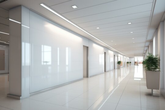 Echoing Large office blank corridor. City gallery. Generate Ai
