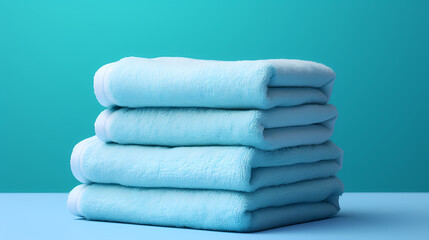 Hotel towels folded neatly and placed on the mat